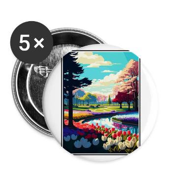 Keukenhof Gardens Niederlande Reiseposter - Buttons groß 56 mm (5er Pack) - Weiß - Vorne
