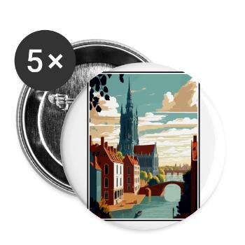Deventer Pays-Bas Vintage voyage affiche WPA Art - Lot de 5 grands badges (56 mm) - blanc - Devant