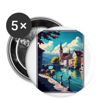 Thun Schweiz Vintage Reiseposter Souvenir - Buttons groß 56 mm (5er Pack) - Weiß - Vorne
