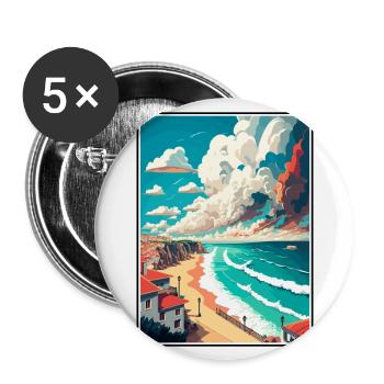 Nazaré Portugal Vintage voyage affiche WPA Souvenir - Lot de 5 grands badges (56 mm) - blanc - Devant