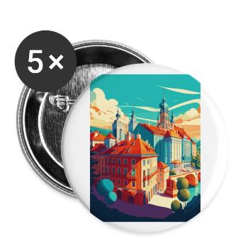 Bratislava Slowakei Vintage Reiseposter Souvenir - Buttons groß 56 mm (5er Pack) - Weiß - Vorne