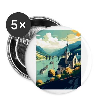 Rhine River Valley Germany Vintage Travel Poster - Buttons large 2.2''/56 mm (5-pack) - white - Front