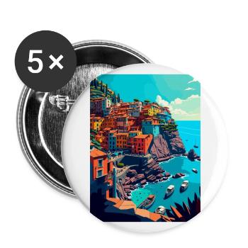 Cinque Terre Italy Decoration Patmos Travel Poster - Buttons large 2.2''/56 mm (5-pack) - white - Front