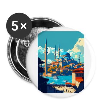 Istanbul Decoration Turkey Vintage Travel Poster - Buttons large 2.2''/56 mm (5-pack) - white - Front