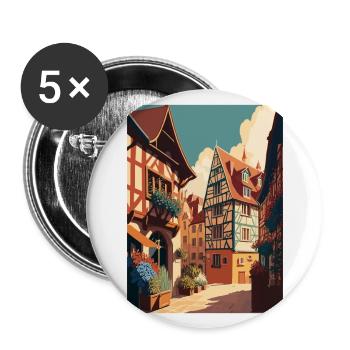Alsacescape Frankreich Vintage Reiseposter Souvenir - Buttons groß 56 mm (5er Pack) - Weiß - Vorne