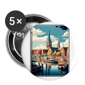 Flensburg Germany Vintage Travel Poster Souvenir - Buttons large 2.2''/56 mm (5-pack) - white - Front