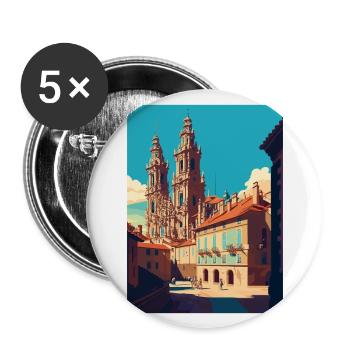 Santiago De Compostela Spanien Vintage Reiseposter - Buttons groß 56 mm (5er Pack) - Weiß - Vorne