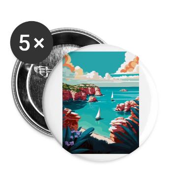 Menorca Spanien Vintage Reiseposter WPA Souvenir - Buttons groß 56 mm (5er Pack) - Weiß - Vorne