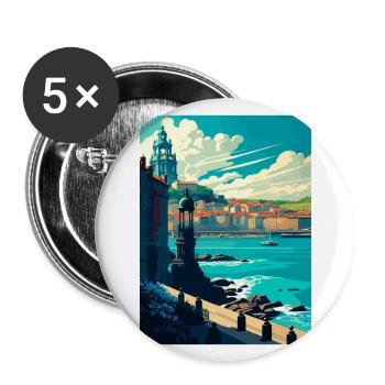 La Corogne Espagne Vintage voyage affiche WPA Souvenir - Lot de 5 grands badges (56 mm) - blanc - Devant