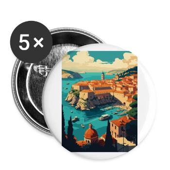 Dubrovnik Croatie Vintage voyage affiche Souvenir - Lot de 5 grands badges (56 mm) - blanc - Devant
