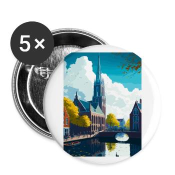 Delft Netherlands Vintage Travel Poster Souvenir - Buttons large 2.2''/56 mm (5-pack) - white - Front