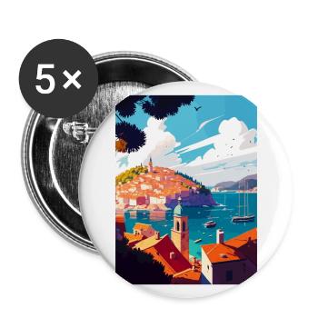 Hvar Croatie île port Vintage voyage affiche - Lot de 5 grands badges (56 mm) - blanc - Devant