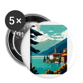 Lake Como Italy Decoration Vintage Travel Poster - Buttons large 2.2''/56 mm (5-pack) - white - Front