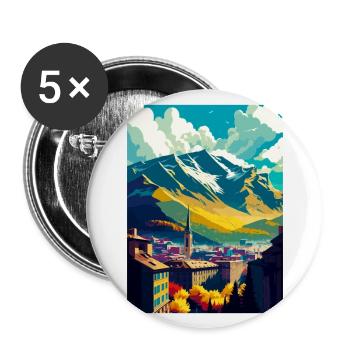 Grenoble France Vintage Voyage Affiche WPA Souvenir - Lot de 5 grands badges (56 mm) - blanc - Devant
