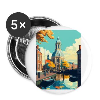 Leiden Pays-Bas Vintage voyage affiche Souvenir - Lot de 5 grands badges (56 mm) - blanc - Devant