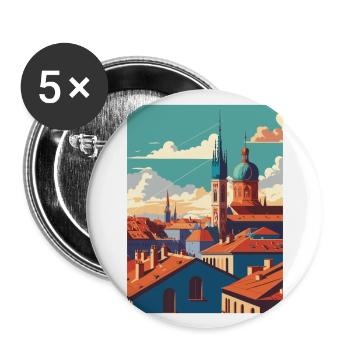 Zagreb Kroatien Skyline Vintage Reiseposter WPA - Buttons groß 56 mm (5er Pack) - Weiß - Vorne