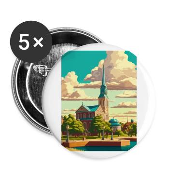 Karlskrona suédois Vintage voyage affiche Souvenir - Lot de 5 grands badges (56 mm) - blanc - Devant