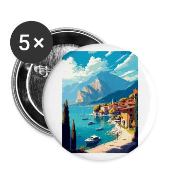 Gardasee Dekoration Vintage Reiseposter WPA - Buttons groß 56 mm (5er Pack) - Weiß - Vorne