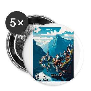 Hallstatt Lake Austria Alpine Mountain Scenery - Buttons large 2.2''/56 mm (5-pack) - white - Front