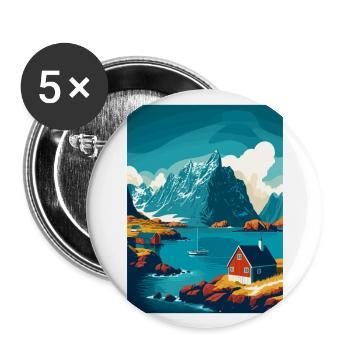 Lofoten Norwegisches Vintage-Reiseposter - Buttons groß 56 mm (5er Pack) - Weiß - Vorne