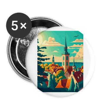 Tallinn Estland Vintage Reiseposter WPA Souvenir - Buttons groß 56 mm (5er Pack) - Weiß - Vorne