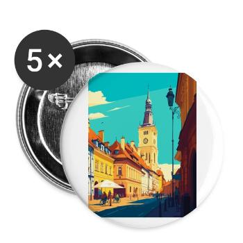 Sibui Roumanie Vintage voyage affiche WPA Souvenir - Lot de 5 grands badges (56 mm) - blanc - Devant