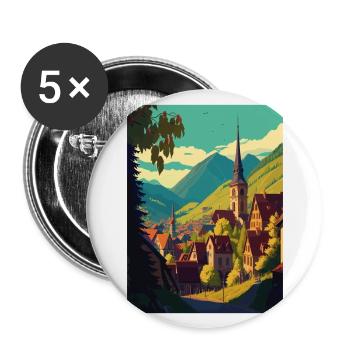 Transsilvanien Rumänien Village Zimmer Reiseposter - Buttons groß 56 mm (5er Pack) - Weiß - Vorne
