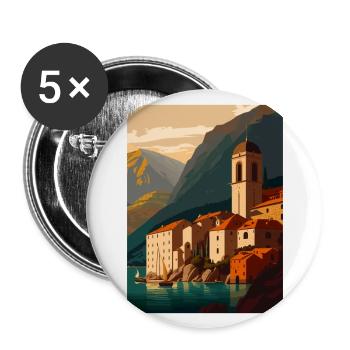 Kotor Monténégro Pologne polonaise chambre affiche de voyage - Lot de 5 grands badges (56 mm) - blanc - Devant