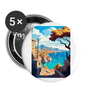 Rhodes Grèce Décoration Vintage Voyage Affiche WPA - Lot de 5 grands badges (56 mm) - blanc - Devant