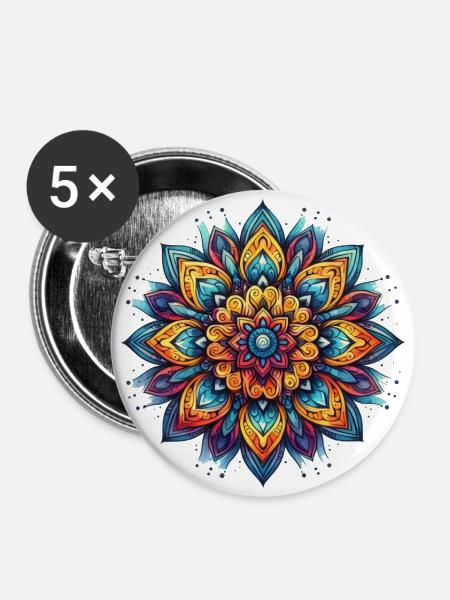 Mandala Harmony - Buttons groß 56 mm (5er Pack) - Weiß