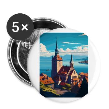 Neuchatal Suisse Vintage Affiche de voyage WPA - Lot de 5 grands badges (56 mm) - blanc - Devant