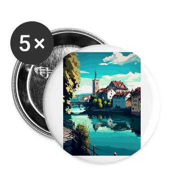 Schaffhausen Schweiz Vintage Reiseposter WPA - Buttons groß 56 mm (5er Pack) - Weiß - Vorne