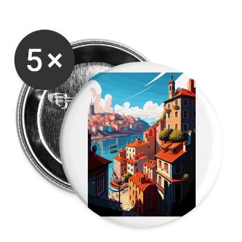 Porto Portugal Vintage Reiseposter WPA Souvenir - Buttons groß 56 mm (5er Pack) - Weiß - Vorne