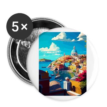 Procida Italie Décoration Vintage Voyage Affiche WPA - Lot de 5 grands badges (56 mm) - blanc - Devant