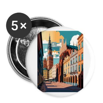 Krakau Polen Vintage Reiseposter WPA Souvenir - Buttons groß 56 mm (5er Pack) - Weiß - Vorne