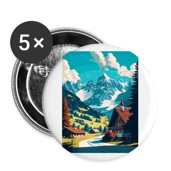 Gstaad Suisse Vintage Voyage Poster Souvenir - Lot de 5 grands badges (56 mm) - blanc - Devant
