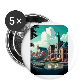 Zwolle Pays-Bas Vintage voyage affiche Souvenir - Lot de 5 grands badges (56 mm) - blanc - Devant