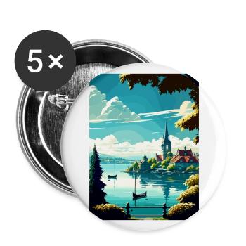 Lac de Zurich Suisse Vintage Travel Poster WPA - Lot de 5 grands badges (56 mm) - blanc - Devant