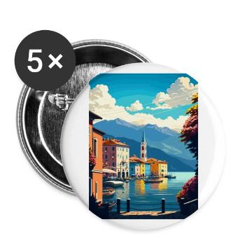 Ascona Schweiz Vintage Reiseposter Souvenir - Buttons groß 56 mm (5er Pack) - Weiß - Vorne