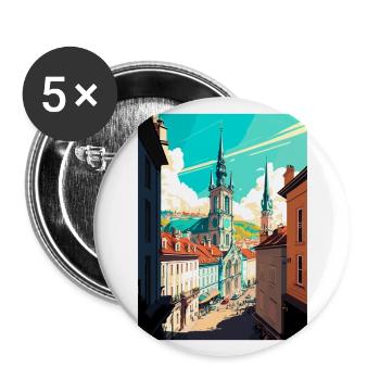 Linz Austria Vintage Travel Poster WPA Souvenir - Buttons large 2.2''/56 mm (5-pack) - white - Front