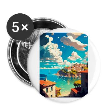 Vis Island Croatia Vintage Travel Poster Souvenir - Buttons large 2.2''/56 mm (5-pack) - white - Front