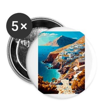 Folegandros Grèce Décoration Affiche De Voyage - Lot de 5 grands badges (56 mm) - blanc - Devant
