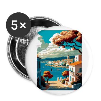 Spetses Grèce Décoration Affiche de Voyage Vintage - Lot de 5 grands badges (56 mm) - blanc - Devant