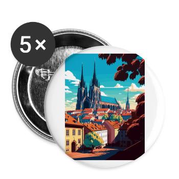 Brünn Tschechische Republik Vintage Reiseplakat Souvenir - Buttons groß 56 mm (5er Pack) - Weiß - Vorne