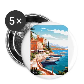 Cote D Azur Frankreich Vintage Reiseposter Souvenir - Buttons groß 56 mm (5er Pack) - Weiß - Vorne