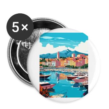 Cannes France Vintage Travel Poster WPA Souvenir - Buttons large 2.2''/56 mm (5-pack) - white - Front