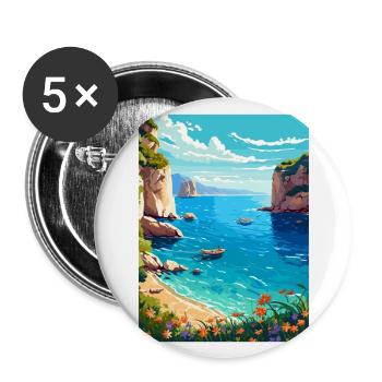 Zakynthos Grèce Décoration Grec Voyage Affiche - Lot de 5 grands badges (56 mm) - blanc - Devant