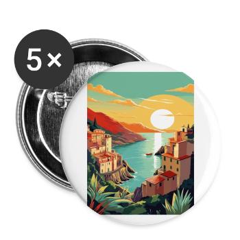 Cinque Terre Italy Decoration Patmos Travel Poster - Buttons large 2.2''/56 mm (5-pack) - white - Front