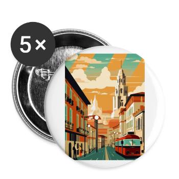Pamplona Spanien Vintage Reiseposter WPA Souvenir - Buttons groß 56 mm (5er Pack) - Weiß - Vorne
