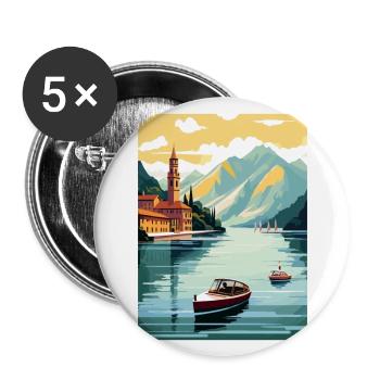 Lake Como Italy Decoration Vintage Travel Poster - Buttons large 2.2''/56 mm (5-pack) - white - Front